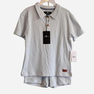 7 For All Mankind Toddler Boy Size 4T Spring Misty Blue Polo Shorts Set